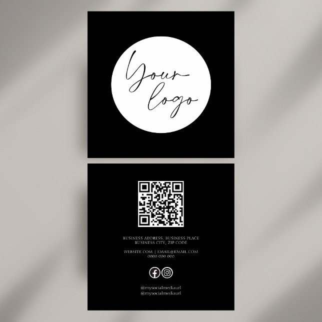 Fettschwarz und Weiß QR Code Social Quadratische Visitenkarte (Bold Black and White QR Code Social Square Business Card)