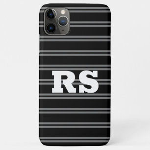 Fettweißes Monogramm, graue Linien auf Schwarz Case-Mate iPhone Hülle