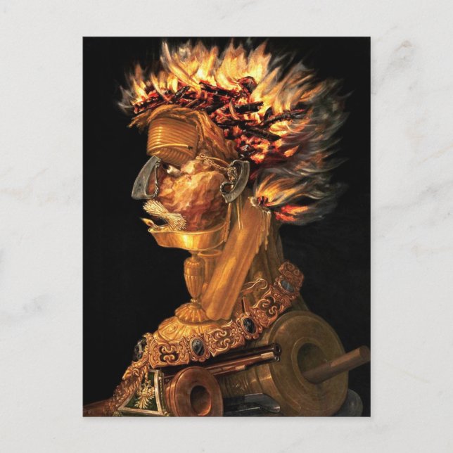 Feuer - Arcimboldos bizarres Kopfprofil Postkarte (Vorderseite)