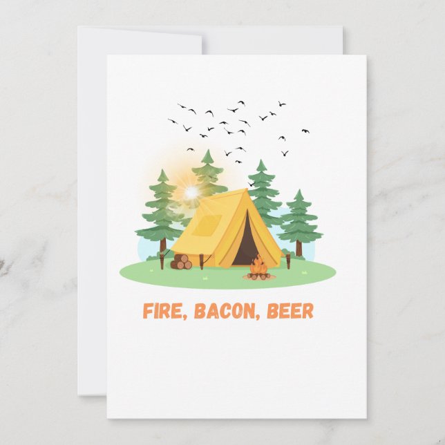 Feuer. Bacon. Bier. –Camping Feiertagskarte (Vorderseite)