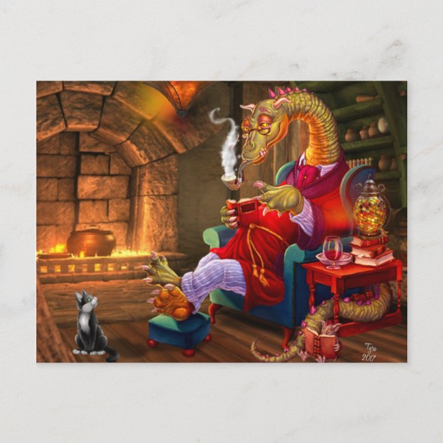 Feuer-Cartoon-Drache wärmen Postkarte (Vorderseite)