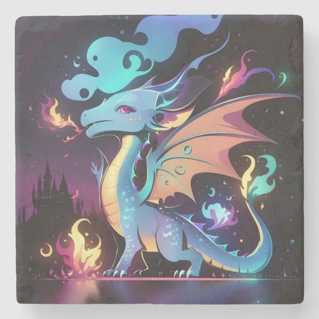 Feuer des verzauberten Drachen Steinuntersetzer (Vorderseite)
