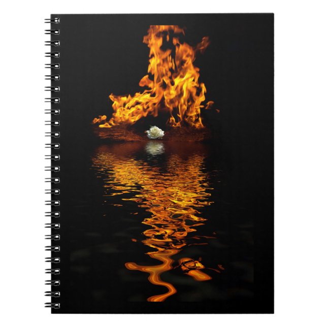 Feuer Flammen Burning Hot White Rose Notebook Notizblock (Vorderseite)