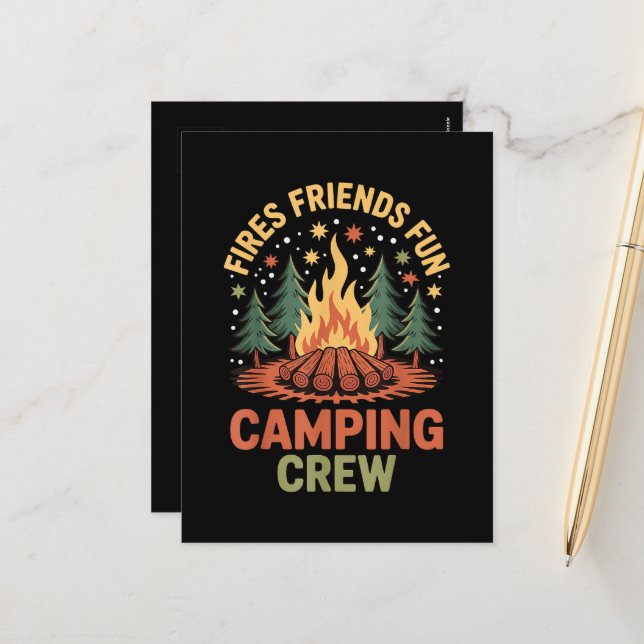 Feuer Freunde Spaß Camping Feiertagspostkarte (Vorderseite/Rückseite Beispiel)