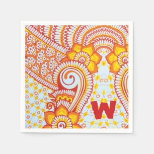 Feuer Hot Red Orange Yellow Boho Blumenmuster Serviette