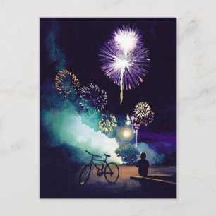 "Feuer im Himmel" Feuerwerk Wasserfarben Kunst Postkarte