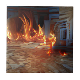 Feuer im Holzhaus abstrakte Kunst Fliese