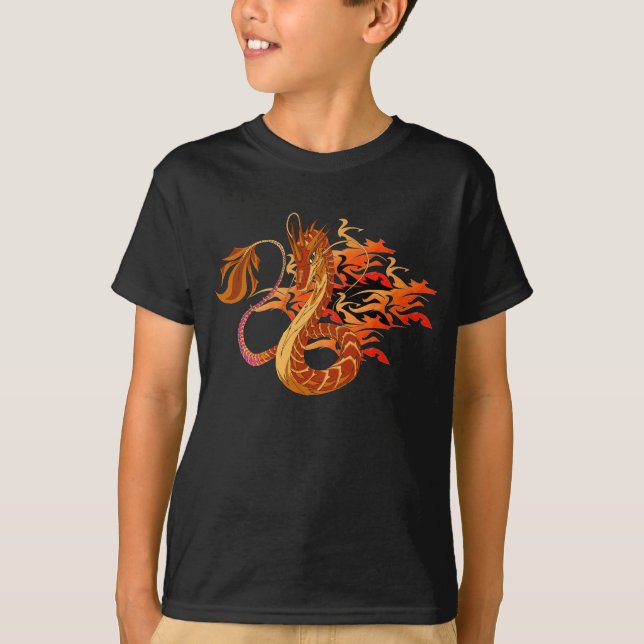 Feuer-korallenroter Drache-Kinderdunkelheits-T - T-Shirt (Vorderseite)