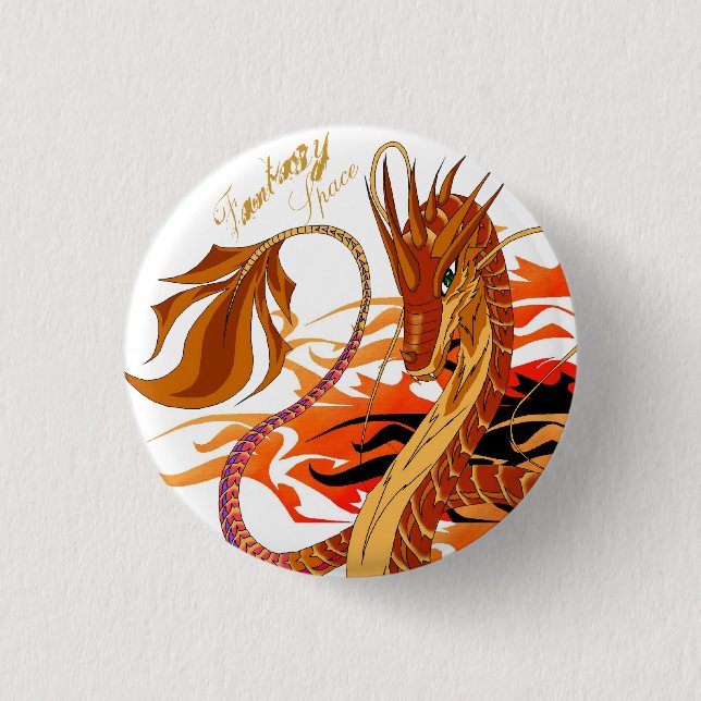 Feuer-korallenrotes Drache-Fantasie-Raum-Button Button (Vorderseite)