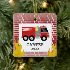 Feuer LKW Flammen Kinder Kleiner Junge Weihnachten Keramikornament