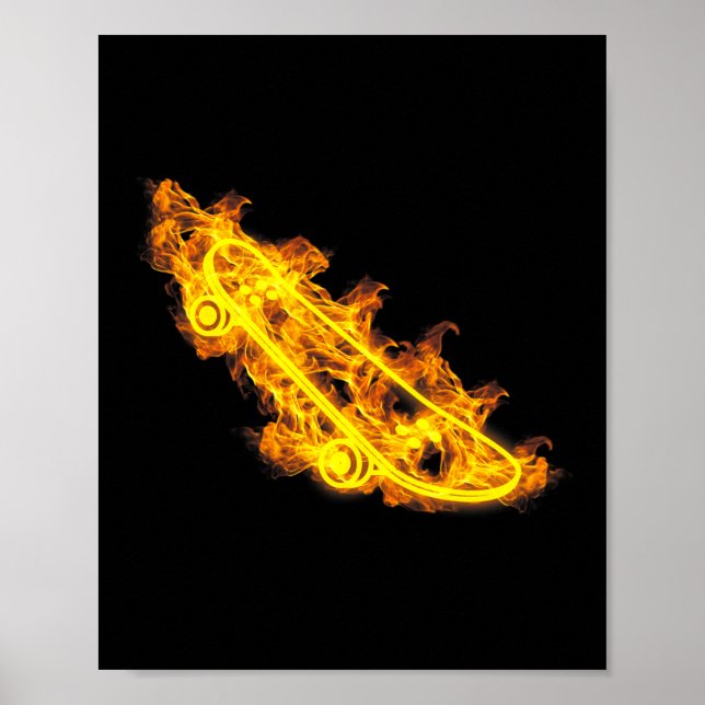 Feuer Longboard Skateboard Flammender Skater Skate Poster (Vorne)