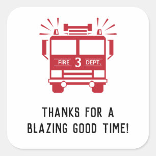 Feuer-Motor-Kindergeburtstag-Dank des Feuer-LKW-  Quadratischer Aufkleber