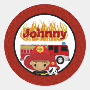 FEUER-Name #2 02A Löschfahrzeug des FEUERWEHRMANN Runder Aufkleber
