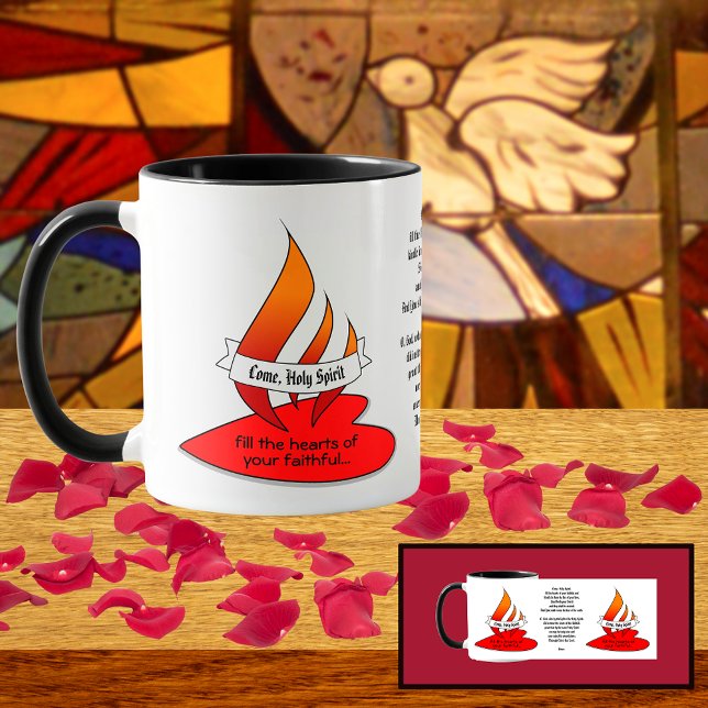 Feuer oder Flamme und Herz mit Pfingstzitat Tasse (Von Creator hochgeladen)