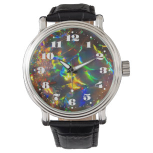 Feuer-Opal-Edelstein mit Zahlen Armbanduhr