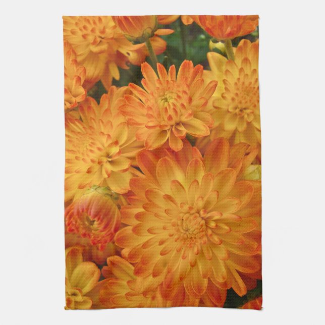 Feuer Orange Chrysanthemas Geschirrtuch (Vertikal)