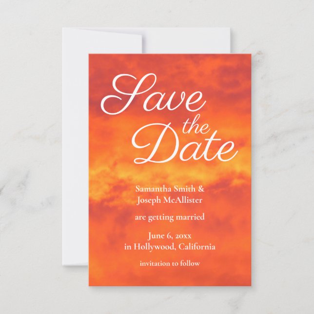 Feuer Orange Cloudy Sunset Foto Save the Date Einladung (Vorderseite)