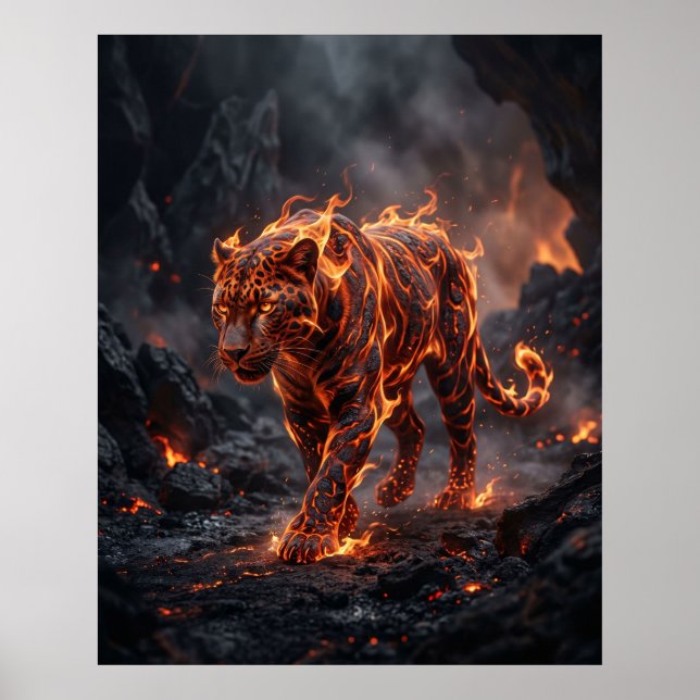 Feuer Panther Glut Schatten Poster (Vorne)