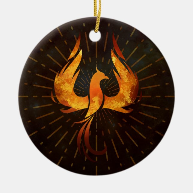 Feuer-Phoenix-Vogel Keramikornament (Vorne)