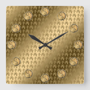 Feuer-Ratte Quadratische Wanduhr