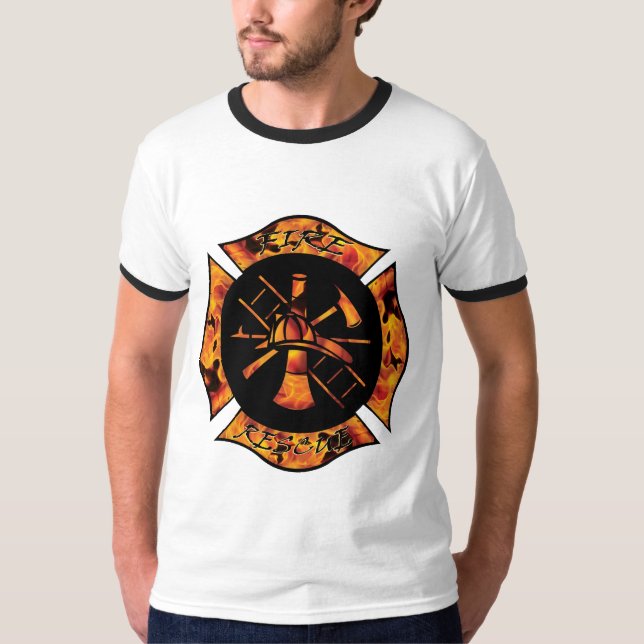 Feuer-Rettungs-loderndes Malteserkreuz T-Shirt (Vorderseite)
