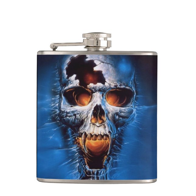 Feuer-Schädel-Vinyl eingewickelte Flasche Flachmann (Vorderseite)