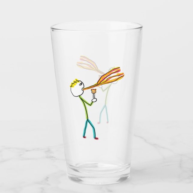 Feuer speiender Stockmann Glas (Vorderseite)