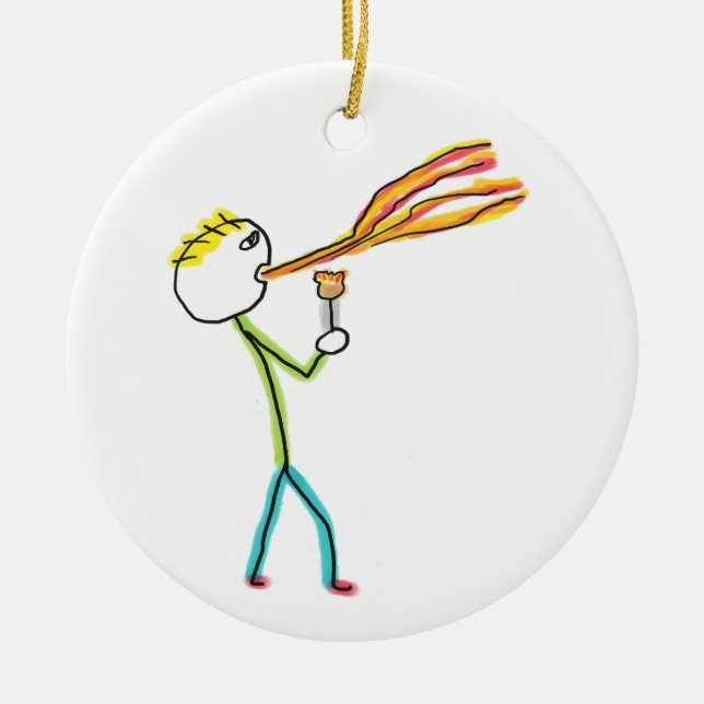Feuer speiender Stockmann Keramik Ornament (Vorne)
