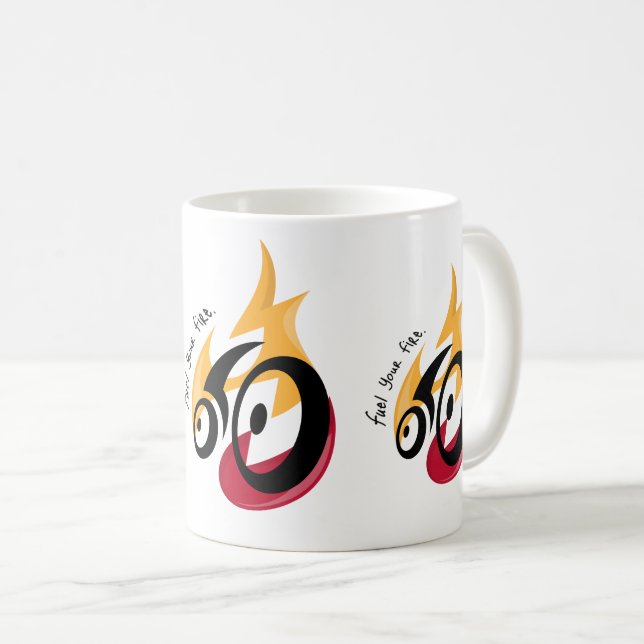 Feuer tanken. Radmotivation Kaffeetasse (VorderseiteRechts)