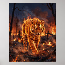Feuer Tiger Brennende Wildnis Poster