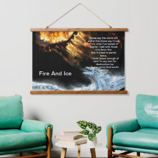 Feuer und Eis mit Feuerwehrdrachen Wandteppich Mit Holzrahmen