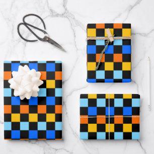 Feuer- und Eis-Schachbrettmuster Geschenkpapier Set
