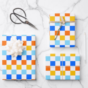 Feuer- und Eis-Schachbrettmuster Geschenkpapier Set