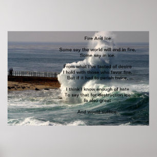 Feuer und Eis über große Welle Poster