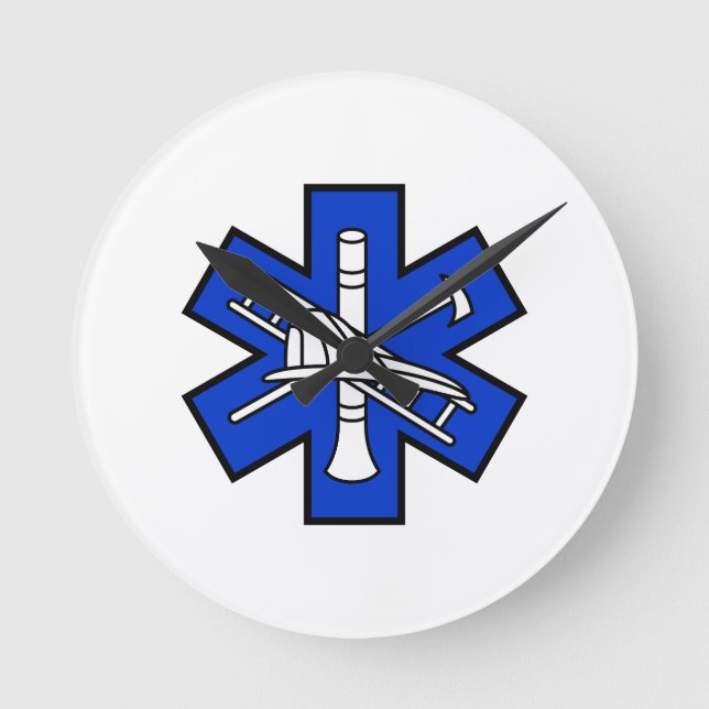 Feuer und EMS-Logo Runde Wanduhr (Vorderseite)