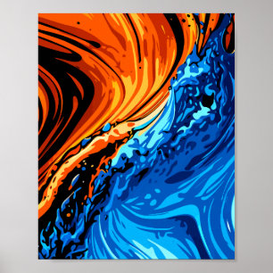 Feuer- und Wasser-Abstrakte Fusion Poster