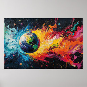 Feuer und Wasser umgeben die Erde Poster