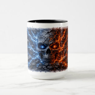 Feuer vs Eis Schädel – Elektrisches Blau & Lava Ro Tasse