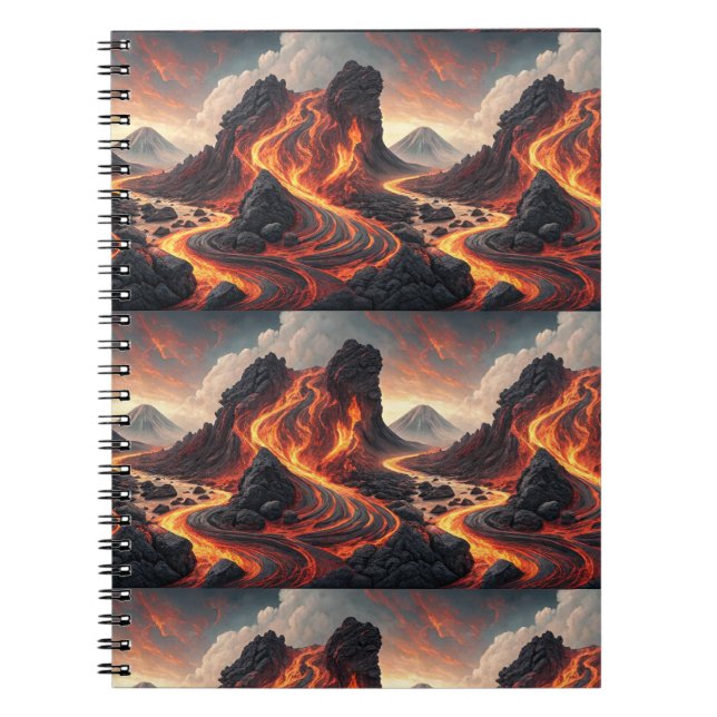 Feuer-Vulkan-Fließende-Lava-Landschaft-Muster-Kuns Notizblock (Vorderseite)