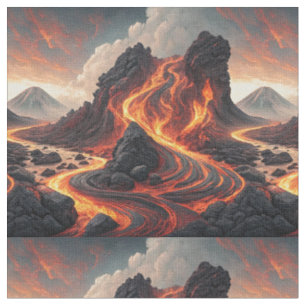 Feuer-Vulkan-Fließende-Lava-Landschaft-Muster-Kuns Stoff