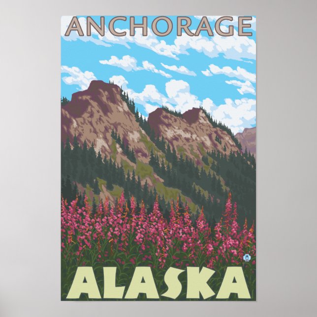 Feueralgen und Berge - Ankerplatz, Alaska Poster (Vorne)