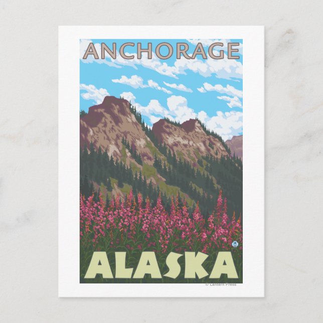 Feueralgen und Berge - Ankerplatz, Alaska Postkarte (Vorderseite)