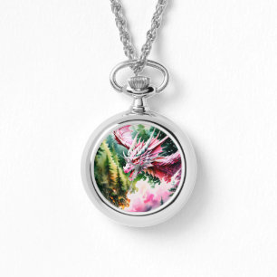 Feueratmende Drache lebhafte rosa Schuppen Armbanduhr