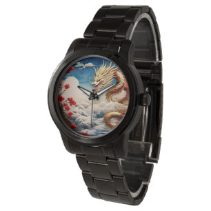 Feueratmende Drache Rot Blau und Gold Waage Armbanduhr