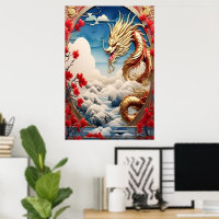 Feueratmende Drache Rot Blau und Gold Waage