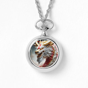 Feueratmende Drache Rot-Weiß- und Goldwaage Armbanduhr