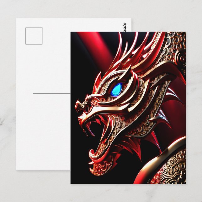Feueratmende Drachen Rot- und Goldwaage Postkarte (Vorne/Hinten)