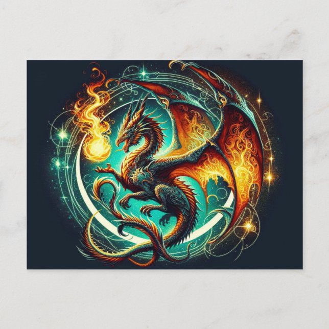 Feueratmende Drachenpostkarte Postkarte (Vorderseite)