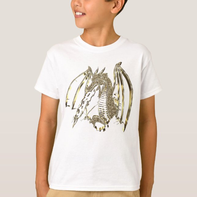 Feueratmender Drache Goldener Drache T-Shirt (Vorderseite)