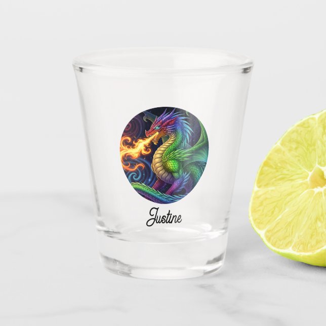 Feueratmender Drache Personalisiert Schnapsglas (Vorderseite)